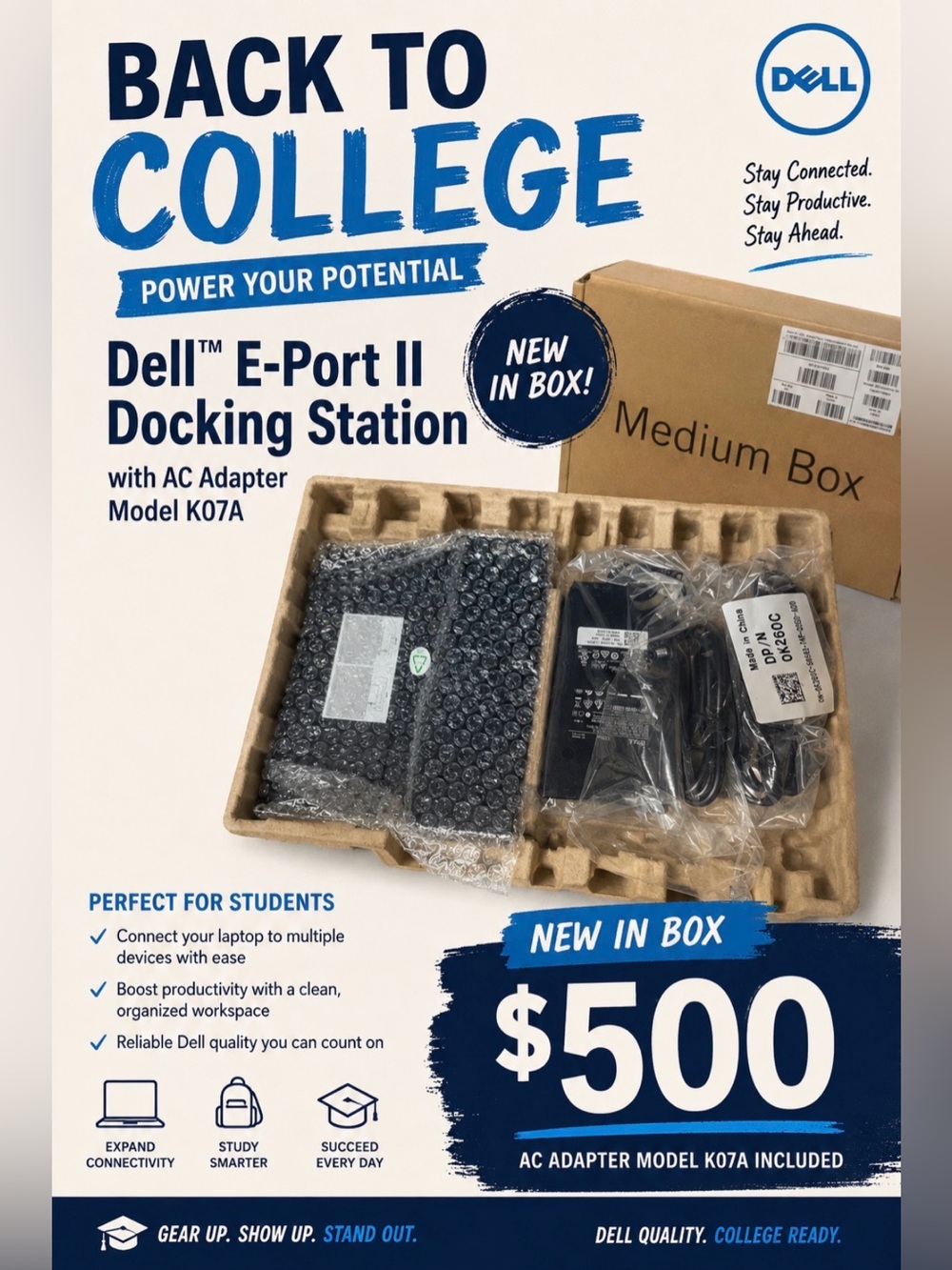 Dell E-Port II Docking Station w/ AC Adapter, Black, Model# K07A